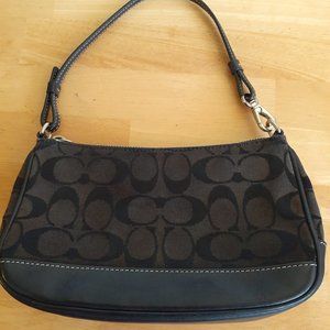 Coach Classic Signature Demi Mini Pouch Handbag Canvas & Leather Black